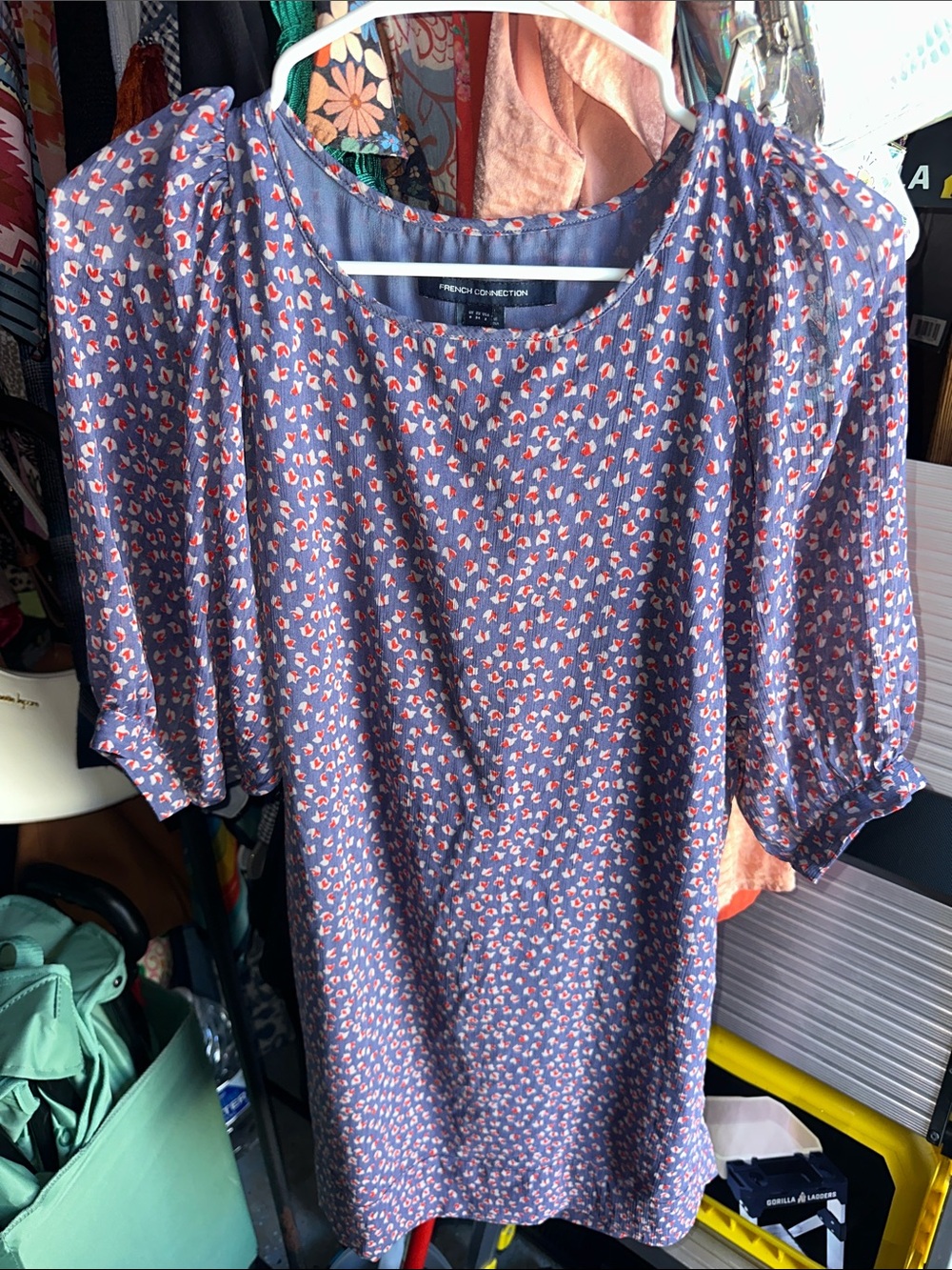 French Connection Blue Printed Puff Sleeve Dress